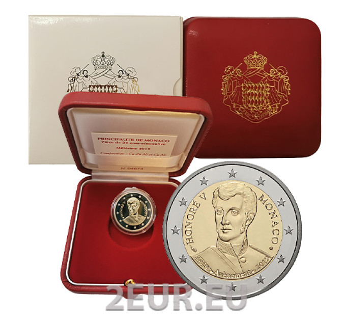 Monaco 2 Euro PP 2019 - 200. Jahrestag der Thronbesteigung von Prinz Honoré V