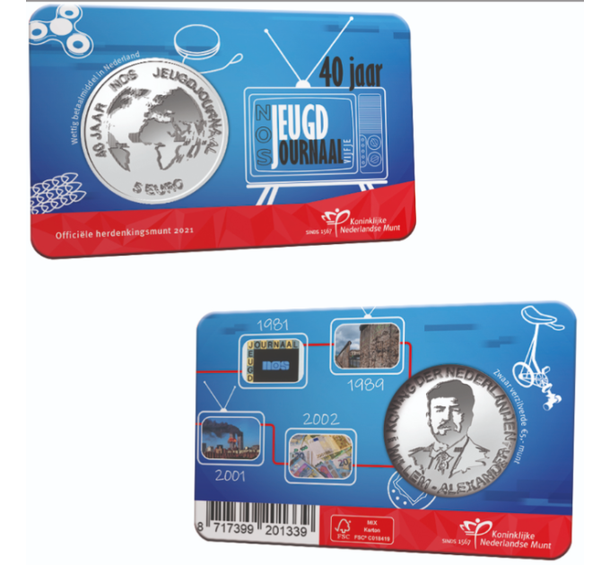 Niederlande 5 Euro UNC 2021 – 40. Jahrestag des NOS Jeugdjournaal