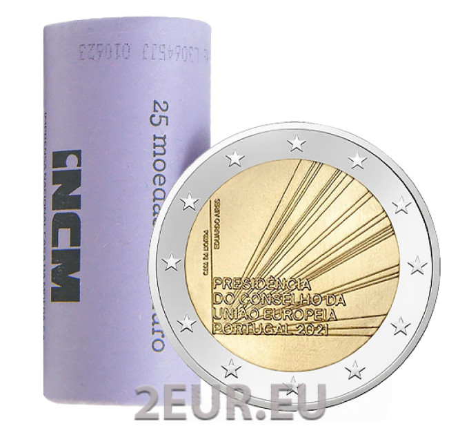 Portugal 2 Euro UNC rollen 2021 – Präsidentschaft des Rates der Europäischen Union