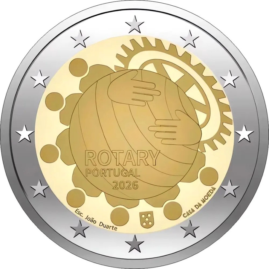 Portugal 2 Euro UNC rollen 2026 – 100-jähriges Jubiläum der Rotary Foundation in Portugal Portugal 2 Euro UNC rollen 2026 – 100-jähriges Jubiläum der Rotary Foundation in Portugal