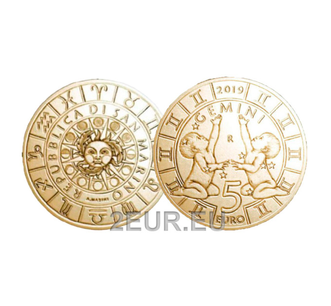San Marino 5 euro UNC 2019 - "Sternzeichen - Zwillinge"