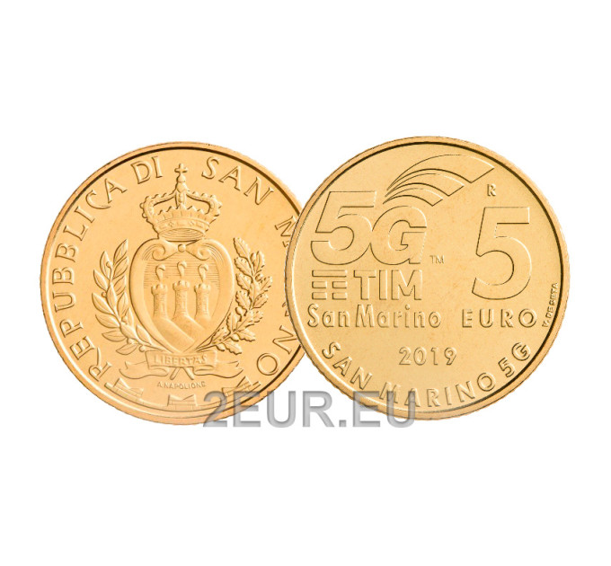 San Marino 5 euro UNC 2019 - "5G-Mobilfunknetz"