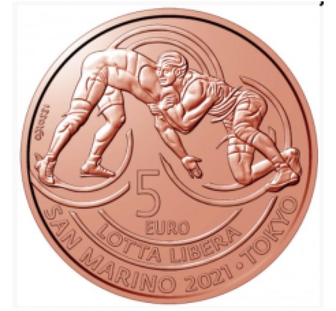 San Marino 5 euro UNC 2021 – „Sieg im Freistilringen in Tokio“