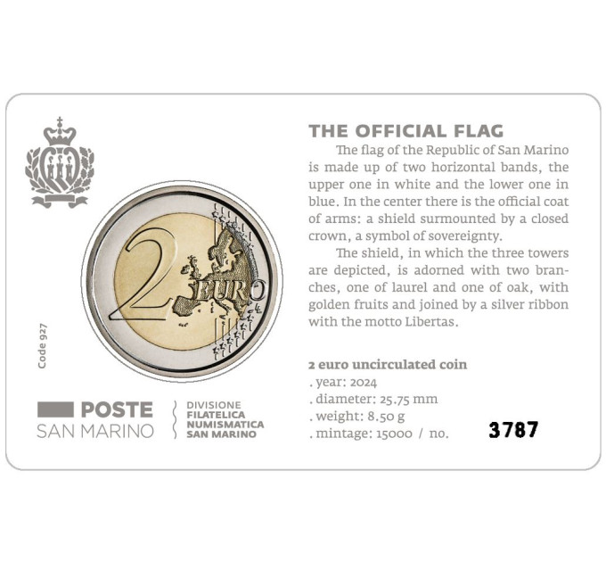 San Marino 2 EURO BU 2024 - Flagge der Republik San Marino