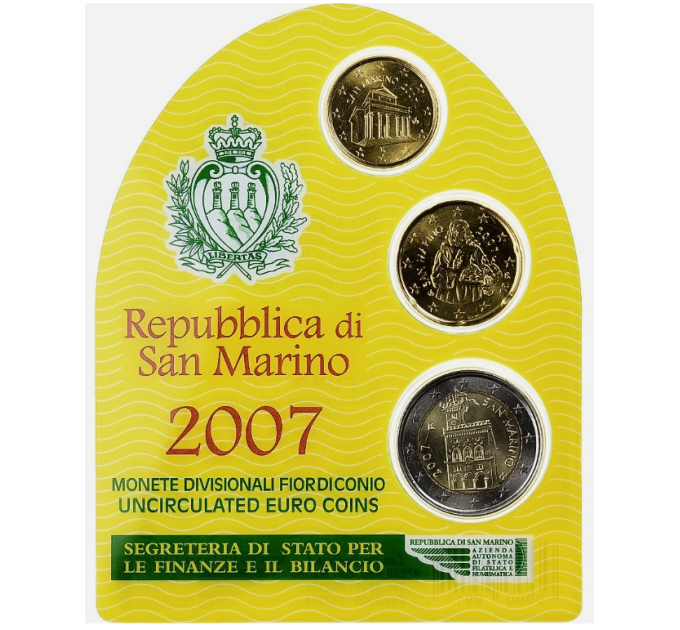 San Marino BU 2007 - 10 Cent and 20 Cent and 2 Euro