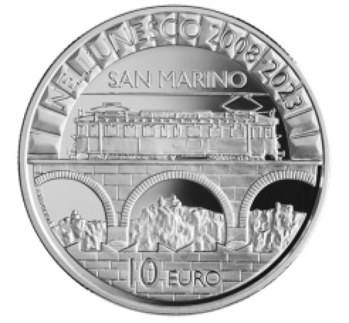 San Marino 10 Euro proof 2023 - 15. Jahrestag der Aufnahme der Altstadt von San Marino und des Monte Titano in die Liste des UNESCO-Weltkulturerbes