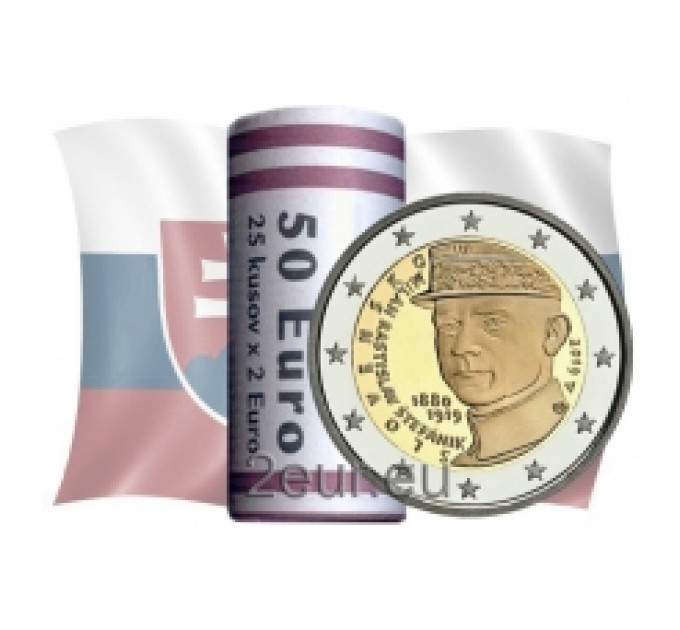 Slowakei 2 Euro UNC rollen 2019 - 100. Todestag von Milan Rostislav Stefanik