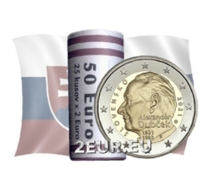 Slowakei 2 Euro UNC rollen 2021 - 100. Geburtstag von Alexander Dubchek