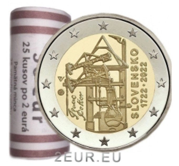 Slowakei 2 Euro UNC rollen 2022 – 300. Jahrestag des Baus der ersten atmosphärischen Dampfmaschine Kontinentaleuropas zur Entwässerung von Bergwerken  