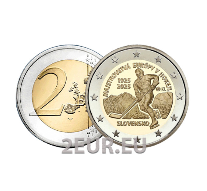 Slowakei 2 Euro UNC 2025 – 100 Jahre erste Eishockey-Europameisterschaft
