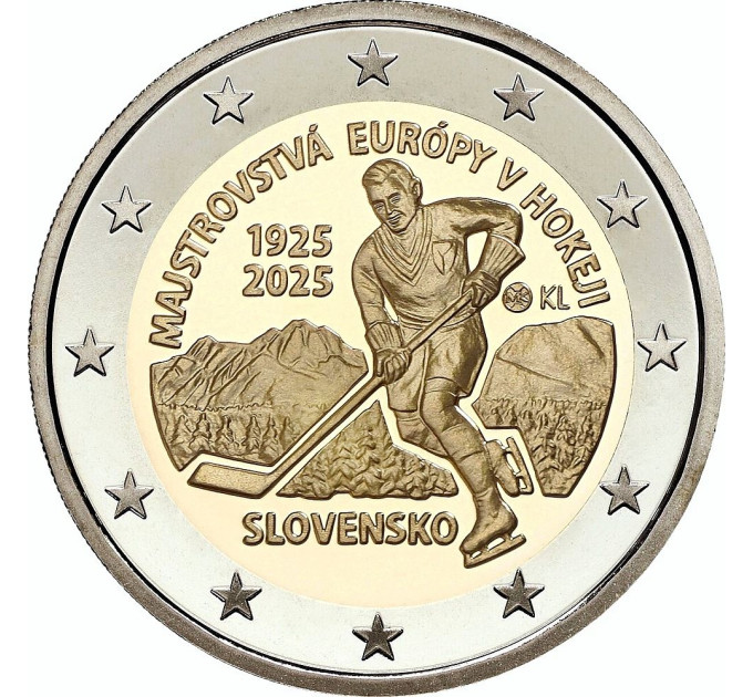 Slowakei 2 Euro UNC rollen 2025 – 100 Jahre erste Eishockey-Europameisterschaft