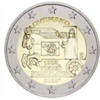 Slowakei 2 Euro UNC 2023 – 200. Jahrestag der Eröffnung der Pferdepost auf der Strecke Wien-Bratislava