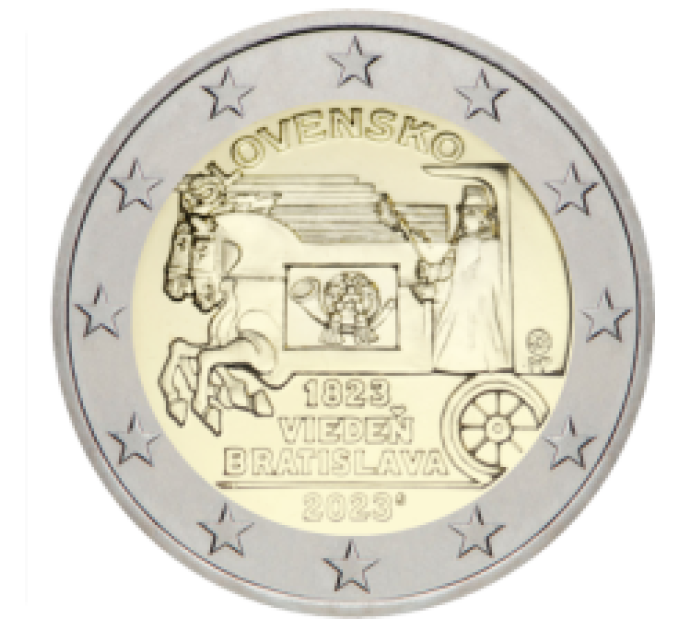 Slowakei 2 Euro UNC 2023 – 200. Jahrestag der Eröffnung der Pferdepost auf der Strecke Wien-Bratislava
