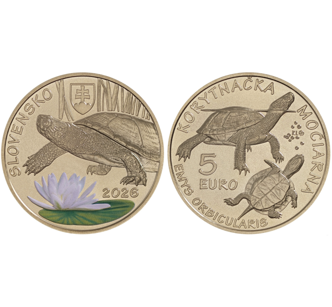 Slowakei 5 Euro UNC 2026 – Europäische Sumpfschildkröte