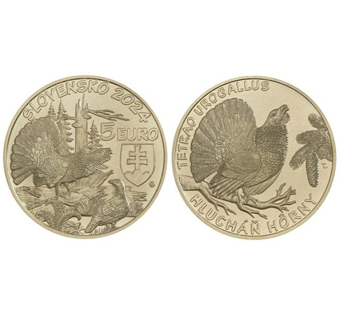 Slowakei 5 Euro UNC 2024 – Fauna und Flora in der Slowakei – Berg-Auerhuhn