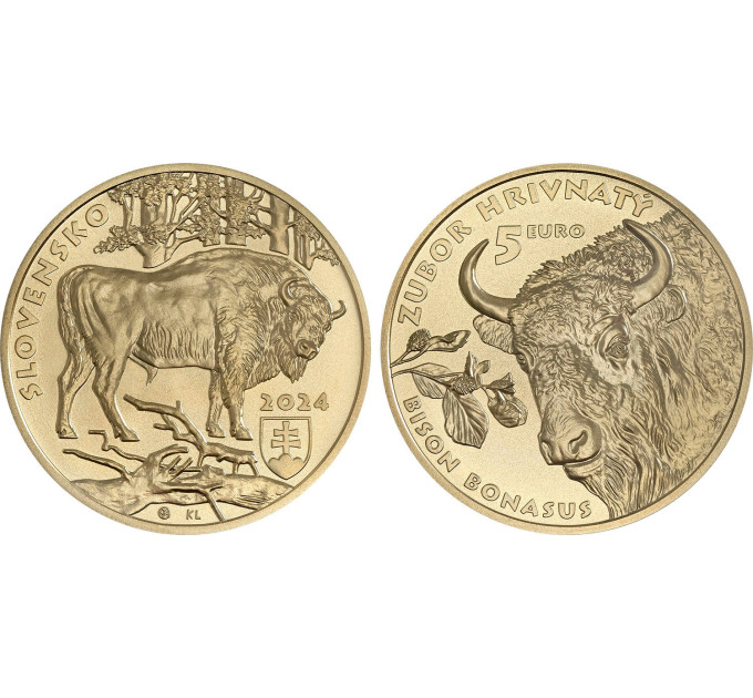 Slowakei 5 Euro UNC 2024 – Fauna und Flora in der Slowakei – Der Europäische Wisent