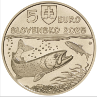 Slowakei 5 Euro UNC 2025 – Fauna und Flora in der Slowakei – Donaulachs