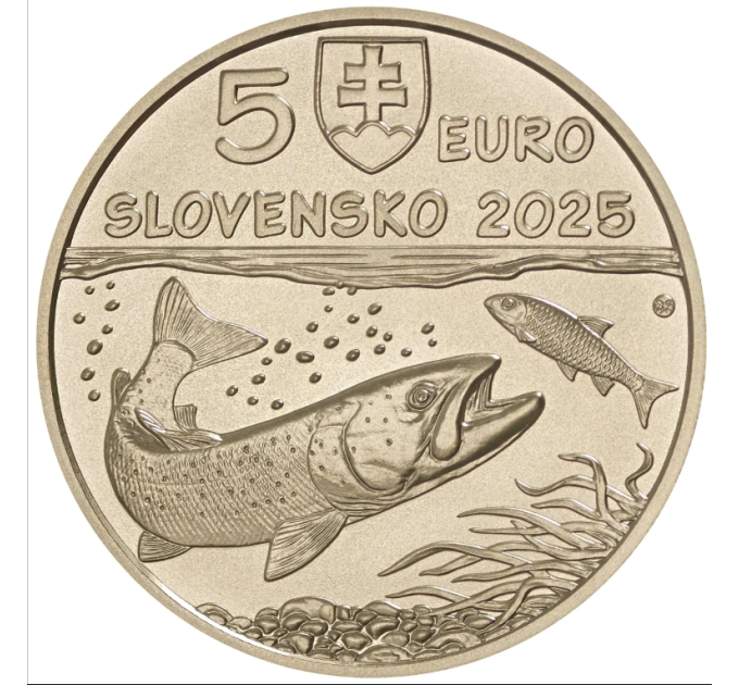 Slowakei 5 Euro UNC 2025 – Fauna und Flora in der Slowakei – Donaulachs