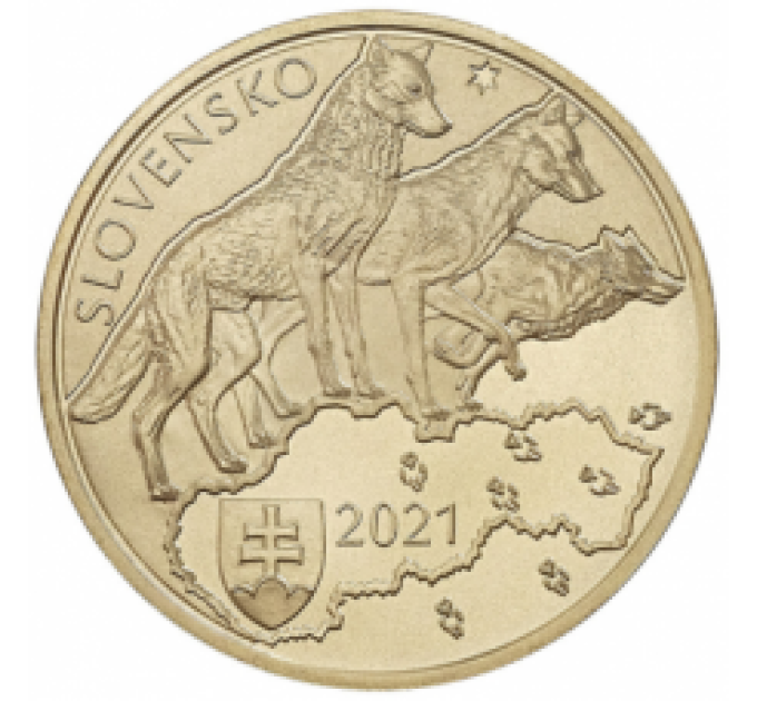 Slowakei 5 Euro UNC 2021 – Fauna und Flora in der Slowakei – Raubwolf