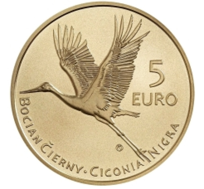 Slowakei 5 Euro UNC 2023 – Fauna und Flora in der Slowakei – Schwarzer Storch