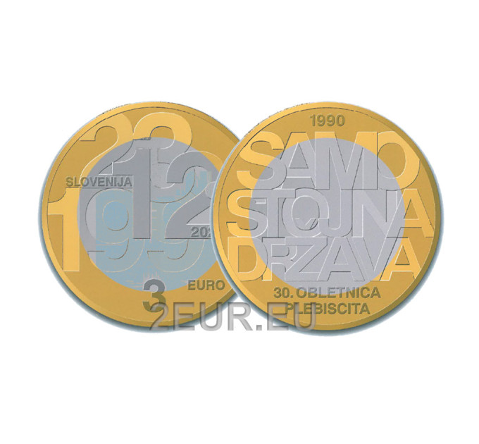Slowenien 3 Euro UNC 2020 – 30. Jahrestag der Volksabstimmung über die Unabhängigkeit der Republik Slowenien