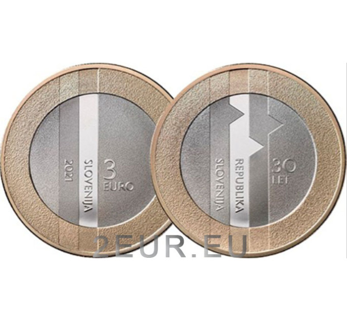 Slowenien 3 Euro UNC 2021 - 30. Jahrestag der Republik Slowenien  