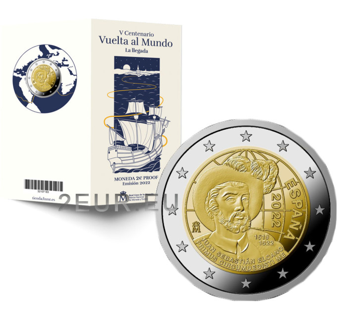 Spanien 2 euro proof 2022 - 500. Jahrestag der ersten Weltumrundung durch Juan Sebastian Elcano  