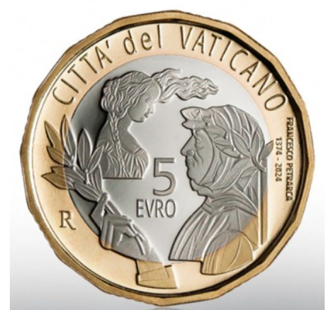 Vatikan 5 euro proof 2024 – 650 Jahre seit dem Tod von Francesco Petrarca