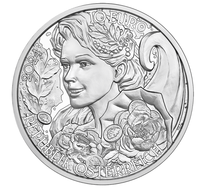 Austria 10 euro Silbermünze PP 2024 - PFINGSTROSE