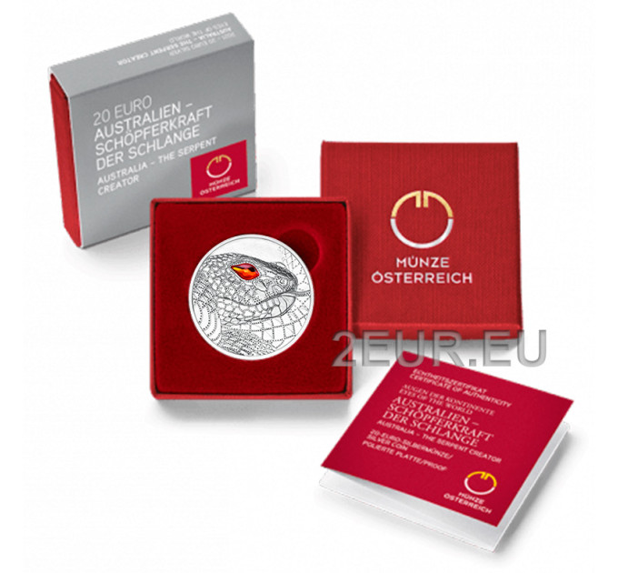 Österreich 20 Euro Silbermünze 2021 - Eyes of the World – Australien – Der Schlangenschöpfer