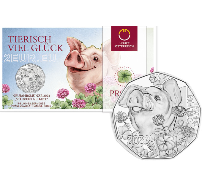 Österreich 5 Euro Silbermünze 2023 - Neujahrsmünze 2023 - SCHWEIN 