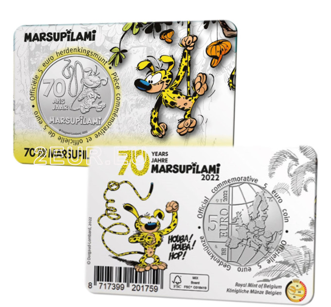 Belgien 5 euro BU 2022 - 70 Jahre Marsupilami - Relief