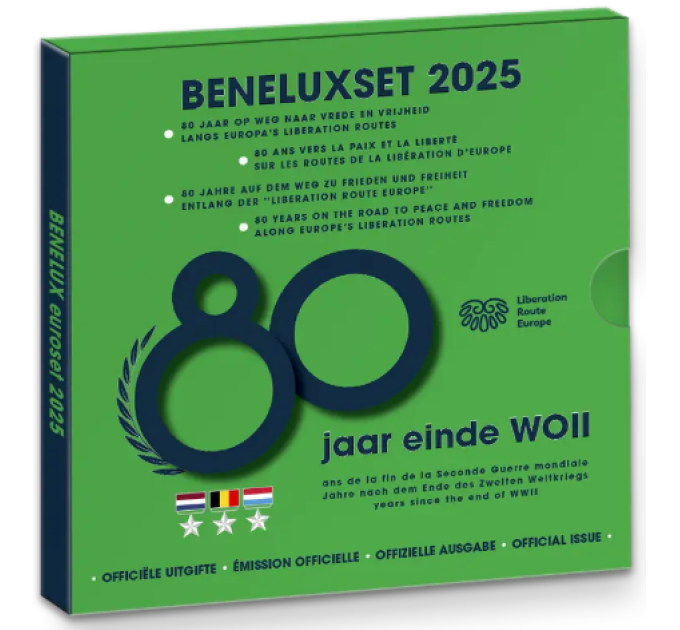 BENELUX euro set BU 2025 - 80 Jahre auf dem Weg zu Frieden und Freiheit auf dem Weg zur Befreiung Europas