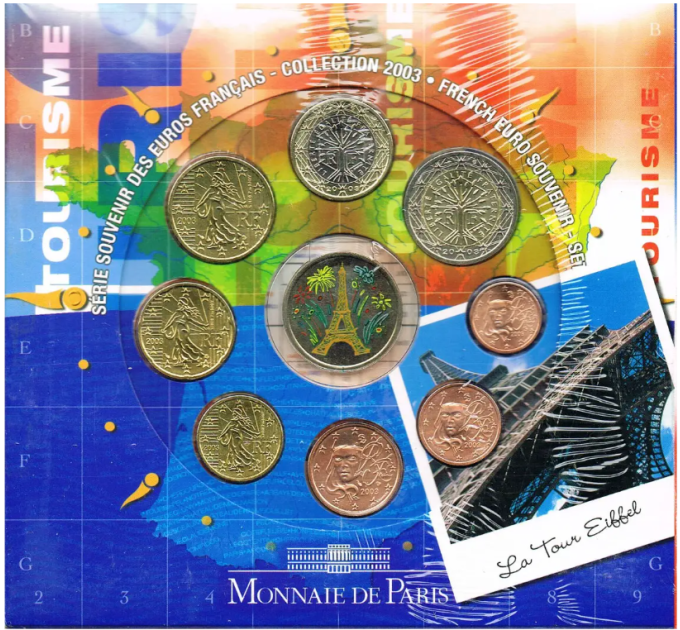 Frankreich BU Set 2003 - Euro-Münzsatz - Souvenir BU-Set Eiffelturm