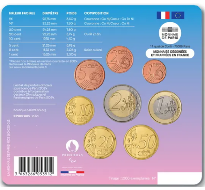 Frankreich BU Set 2024 - Euro-Münzsatz - Paralympisches Maskottchen
