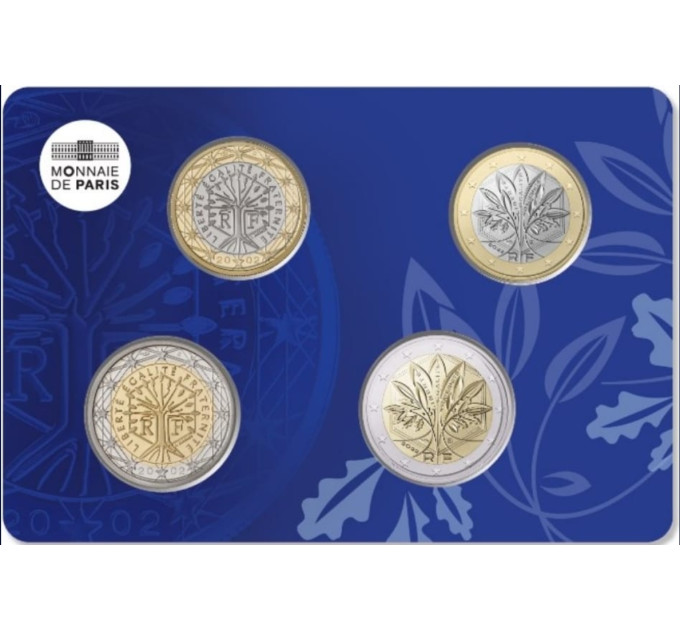 Frankreich BU Set 2022 - Euro-Münzsatz - Quadriptychon - 1 und 2 Euro