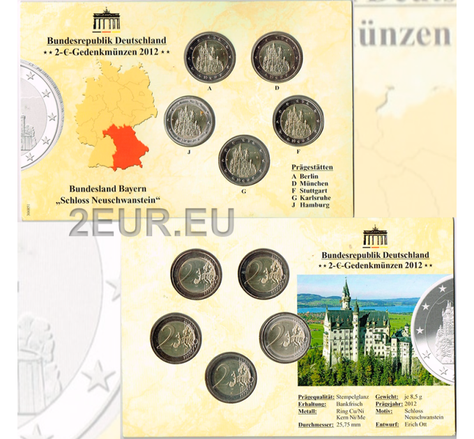  Deutschland 2 Euro-Münzsatz BU 2012 - Schloss Neuschwanstein - ADFGJ