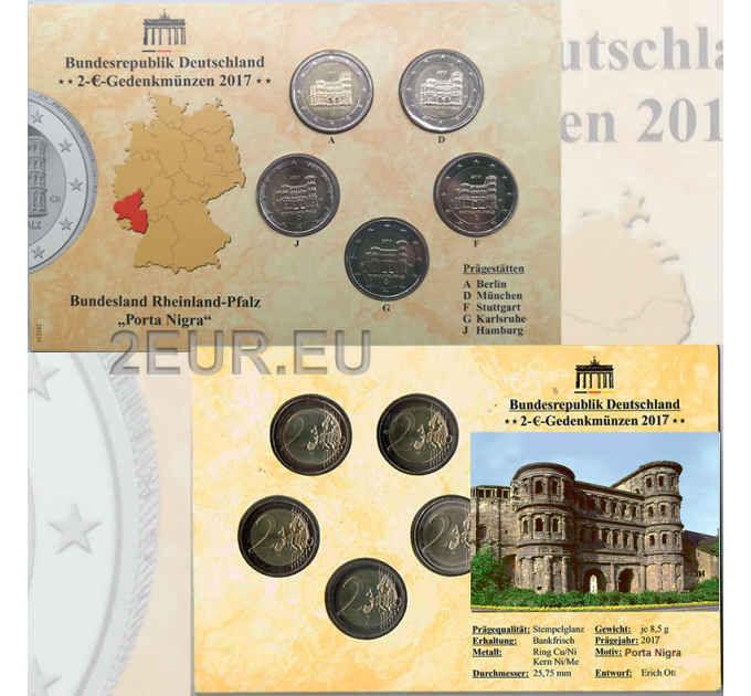  Deutschland 2 Euro-Münzsatz BU 2017 - Rheinland-Pfalz - ADFGJ