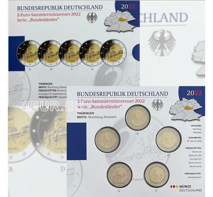 Deutschland 2 Euro PP 2022 – Thüringen. Wartburg