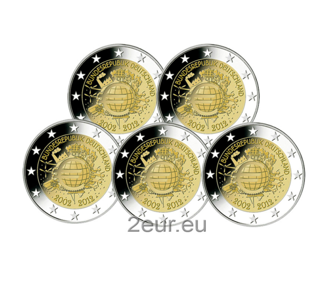 Deutschland 2 euro UNC 2012 - 10 Jahre Euro-Bargeld - ADFGJ