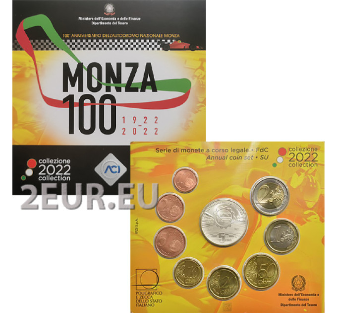 Italien 2022 - Euro Set BU + Silber - 100. Jahrestag des Autodromo Nazionale di Monza