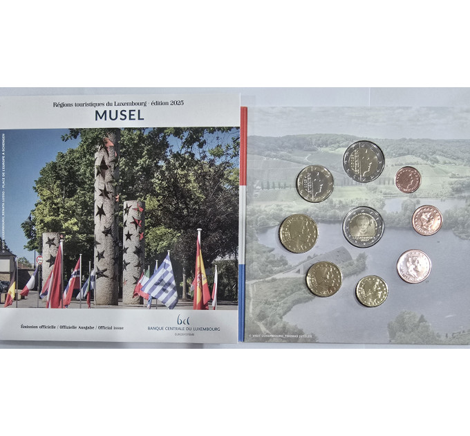 Luxemburg euro set BU 2025 – Stadt Moselle – 2 Euro Schuman + 25e van de troon van Henri