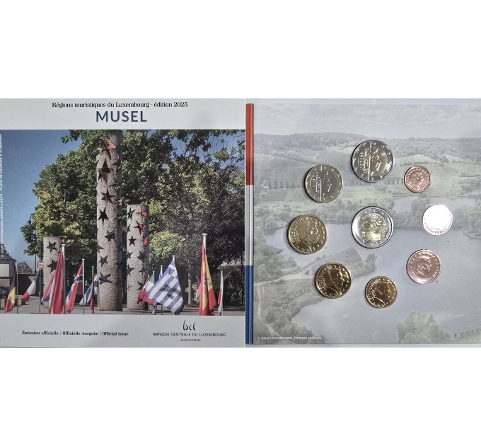 Luxemburg euro set BU 2025 – Stadt Moselle – 2 Euro Schuman + 25e van de troon van Henri