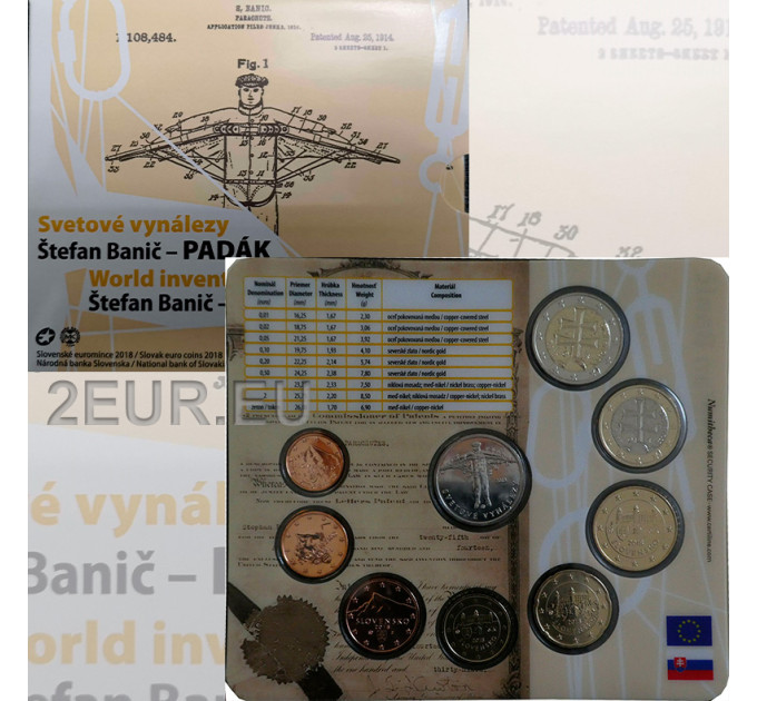 Slowakei Euro-Münzsatz BU 2018 - Stefan Banic – Militärischer Fallschirmspringer