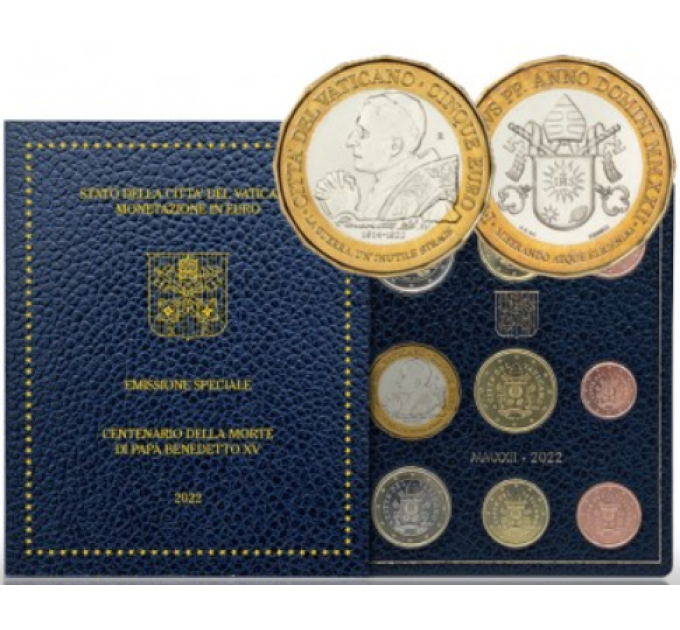 Vatikan set BU + 5 EURO 2022 - 100. Todestag von Papst Benedikt XV.