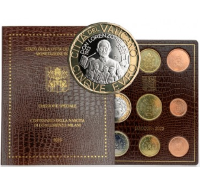 Vatikan set BU + 5 EURO 2023 - 100. Jahrestag der Geburt von Don Lorenzo Milani