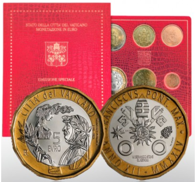 Vatikan set BU + 5 EURO 2024 - 650. Todestag von Francesco Petrarca