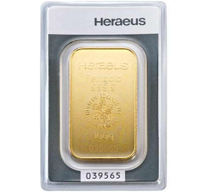 100 g Goldbarren Heraeus