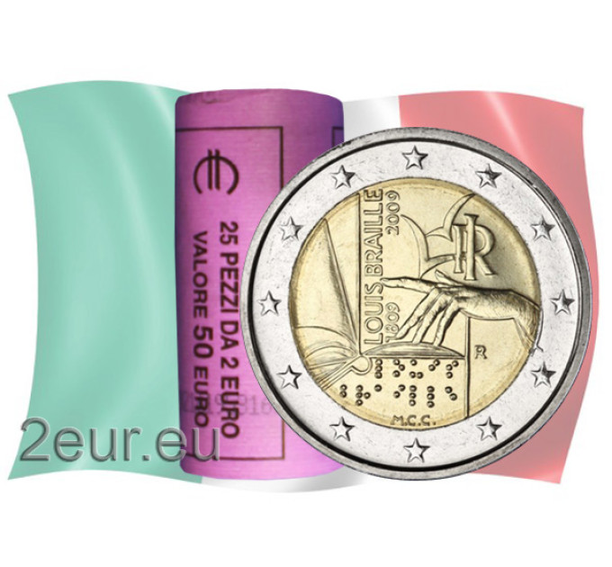Italien 2 euro UNC rolle 2009 - 200. Geburtstag von Louis Braille