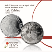 Italien Euro set BU + 5-Euro-Silbermünze 2023 - 100. Geburtstag von Italo Calvino